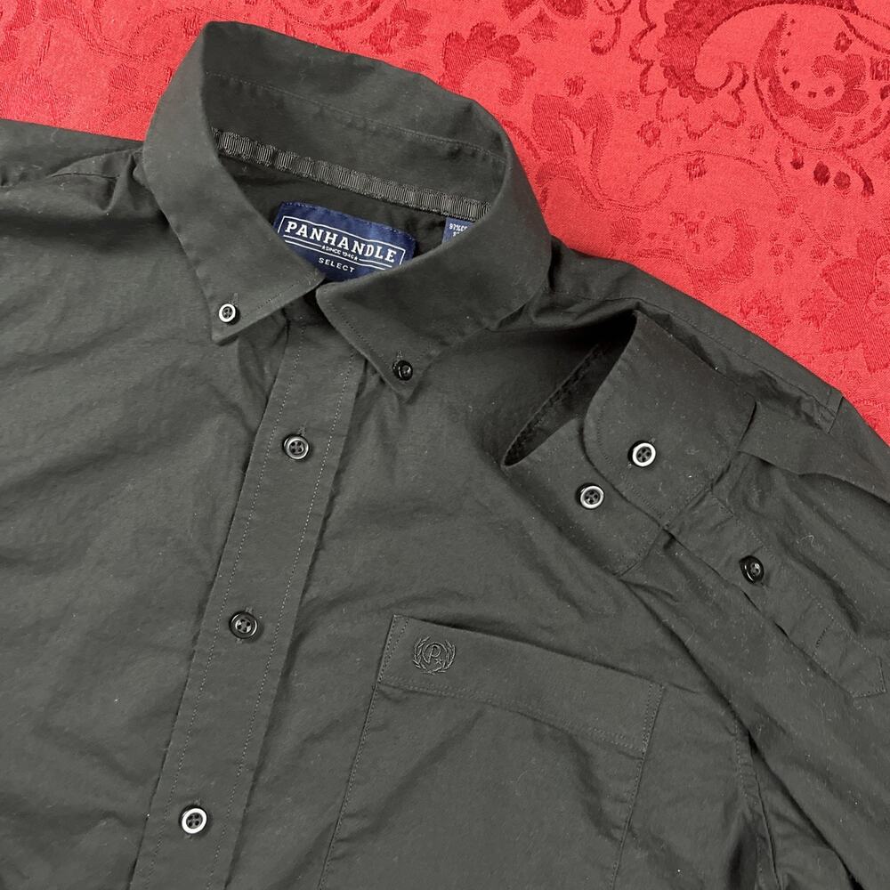 Panhandle Shirt‎ Mens M Solid Black Western Casual Cowboy Ranch Work Button Down